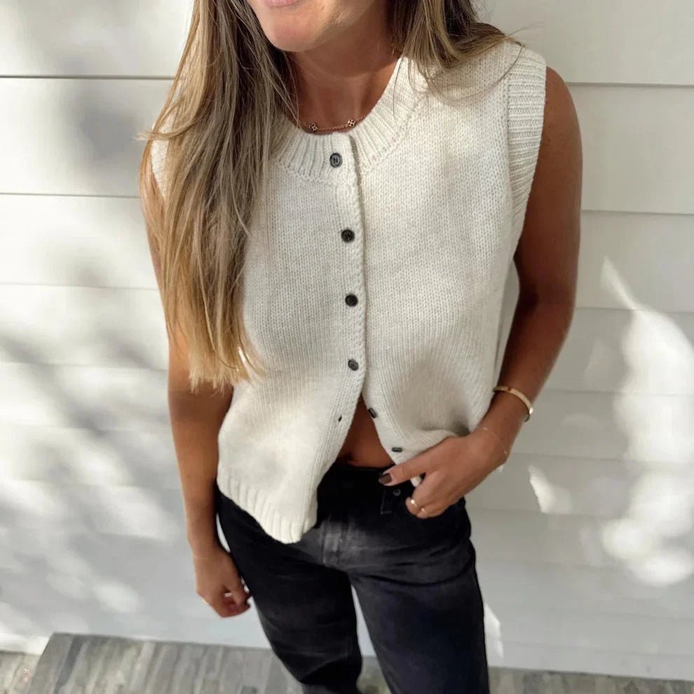 Cardigan smanicato in maglia Tori con bottoni sul davanti