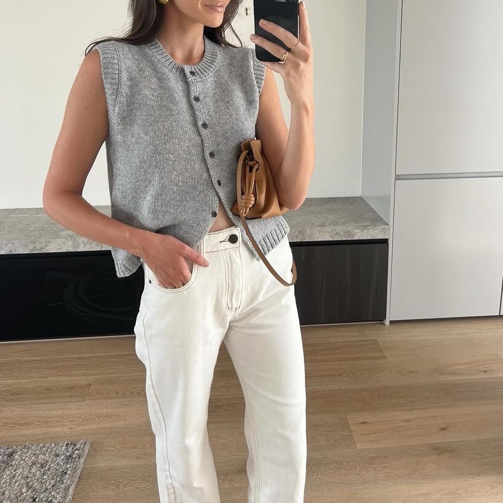 Cardigan smanicato in maglia Tori con bottoni sul davanti