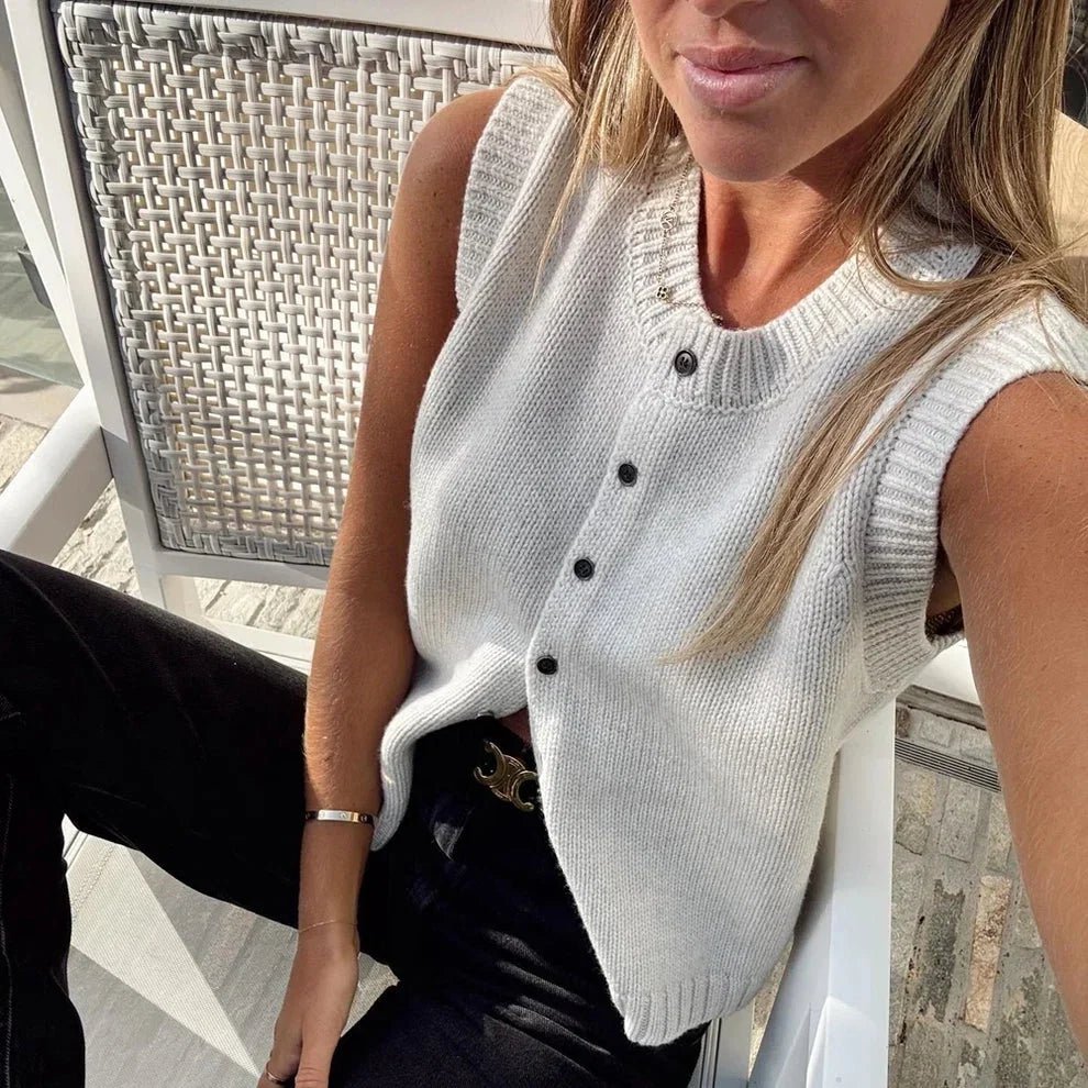 Cardigan smanicato in maglia Tori con bottoni sul davanti