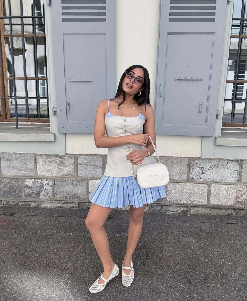 Miniabito Trina a corsetto plissettato a righe