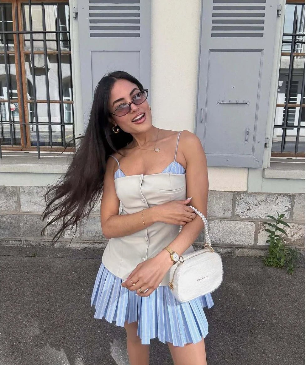 Miniabito Trina a corsetto plissettato a righe