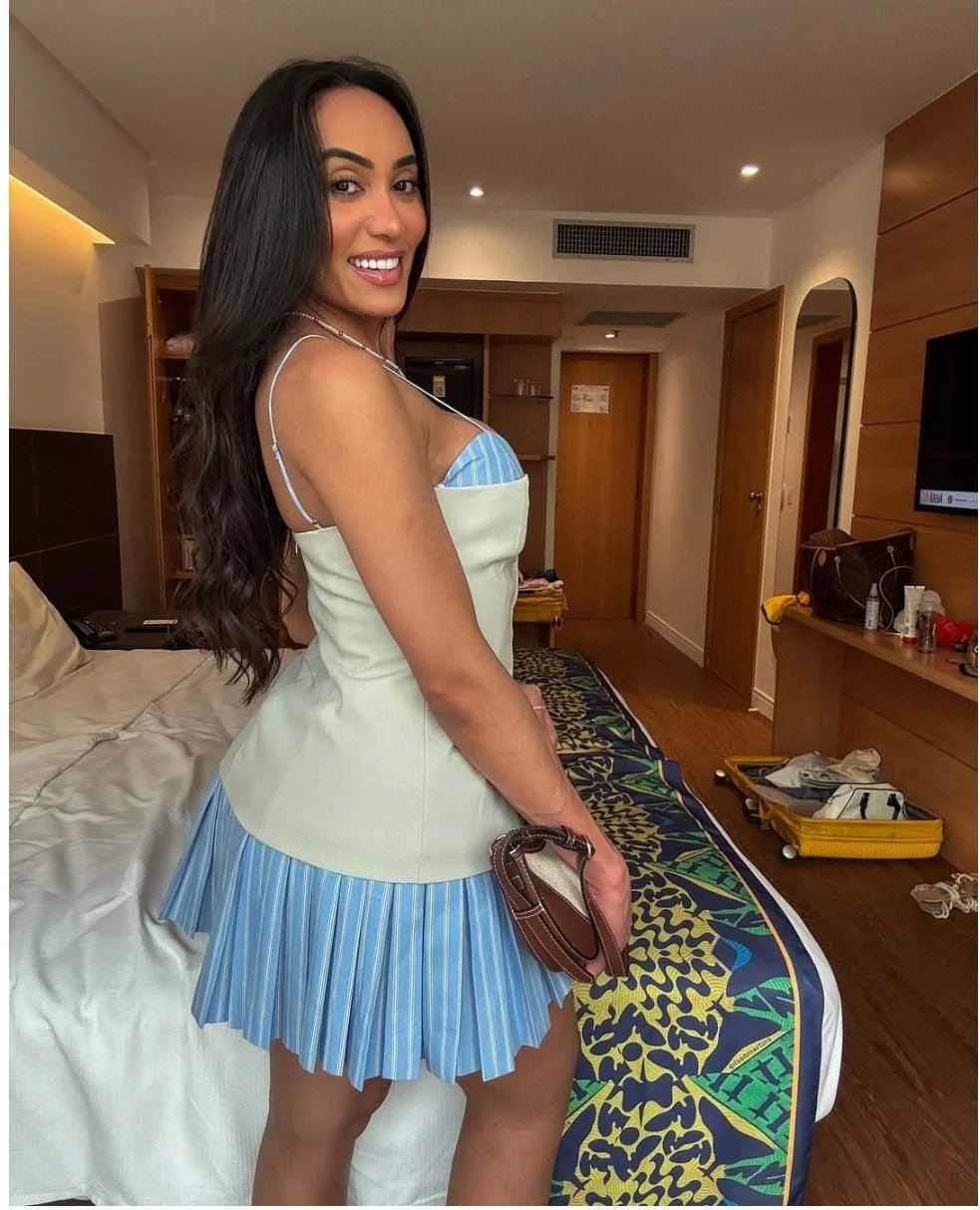 Miniabito Trina a corsetto plissettato a righe