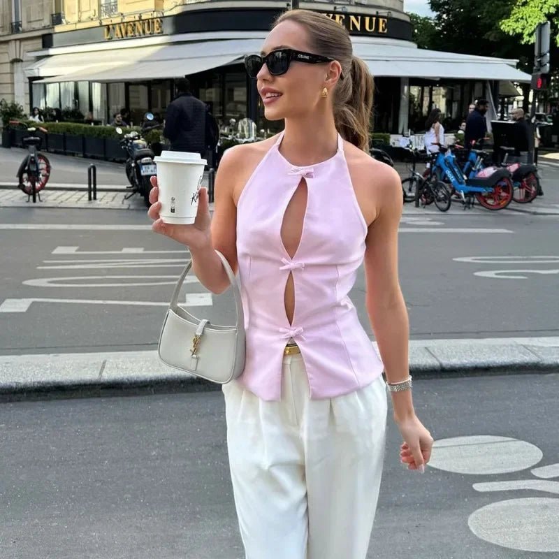 Top all'americana Valerie con fiocco