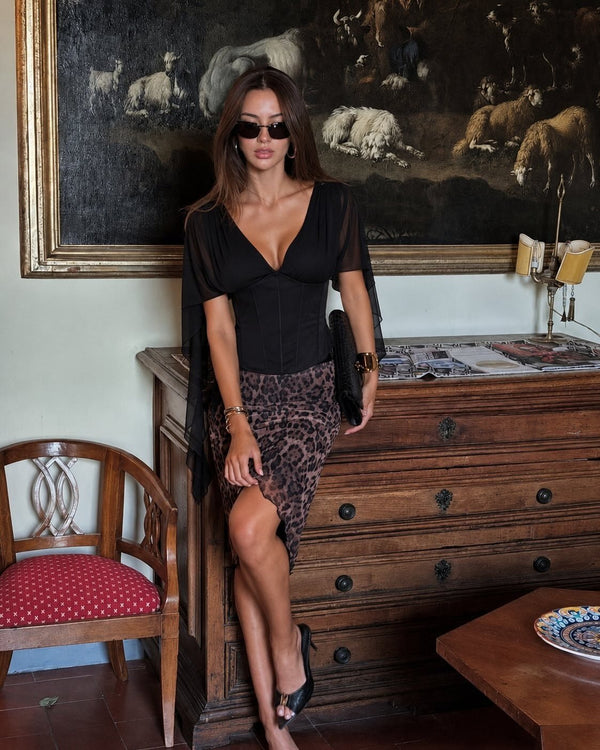 Top corsetto in chiffon con maniche a campana Valerie