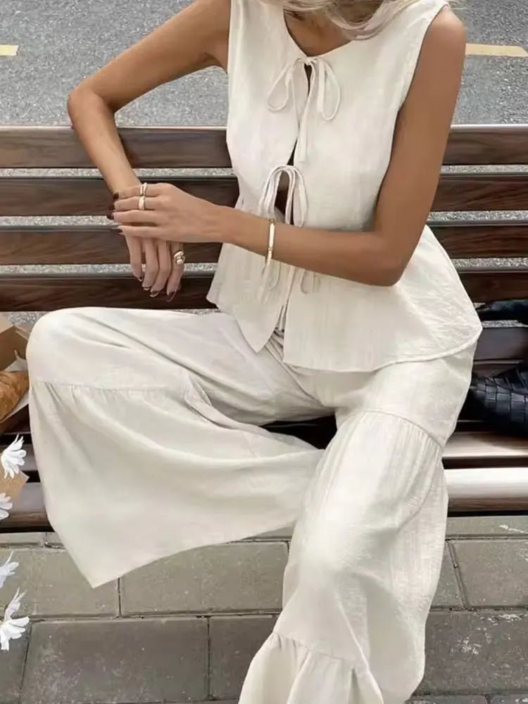 Vianne - Completo con gilet con lacci sul davanti e pantaloni