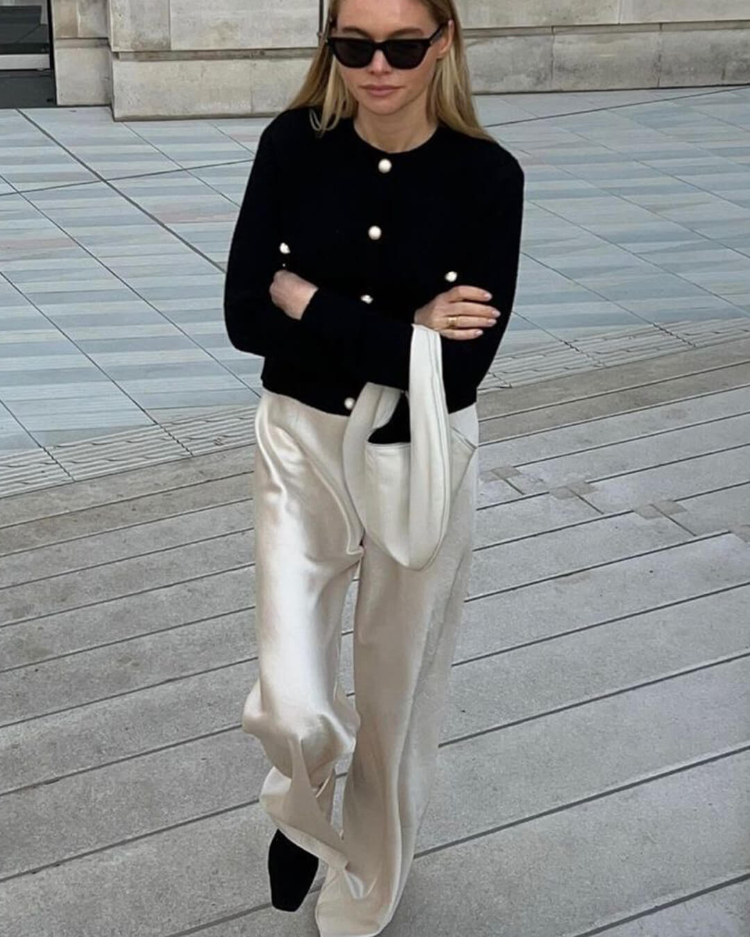 Pantaloni sartoriali palazzo in raso Wendy