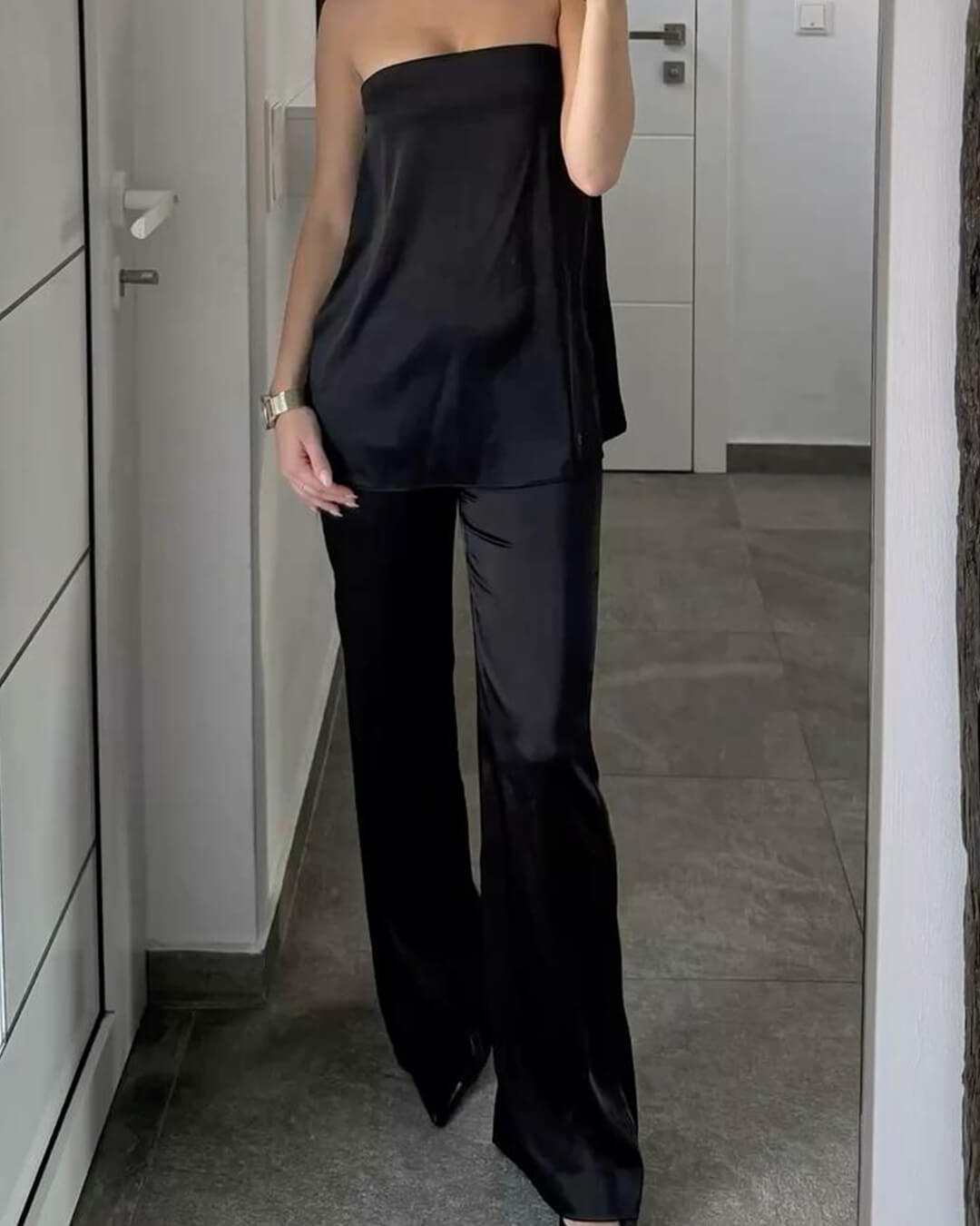 Pantaloni sartoriali palazzo in raso Wendy