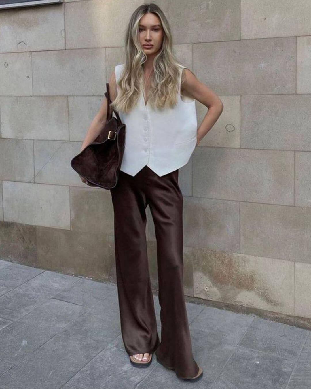 Pantaloni sartoriali palazzo in raso Wendy