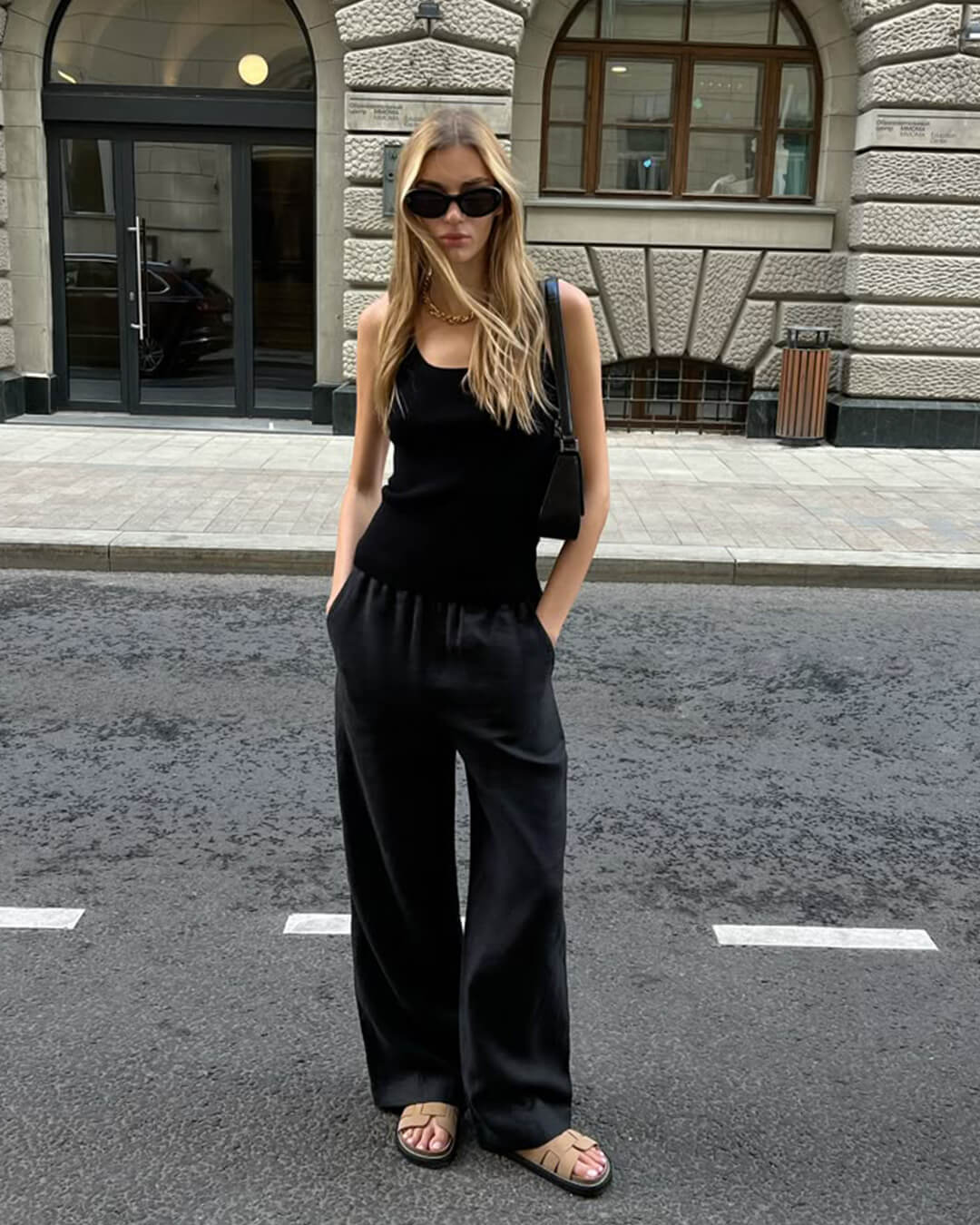 Pantaloni sartoriali palazzo in raso Wendy