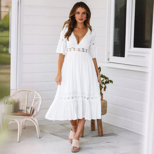 Abito midi Winona con scollo a V in pizzo