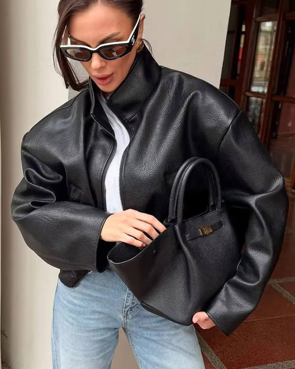 Giacca Zip in pelle con chiusura a zip