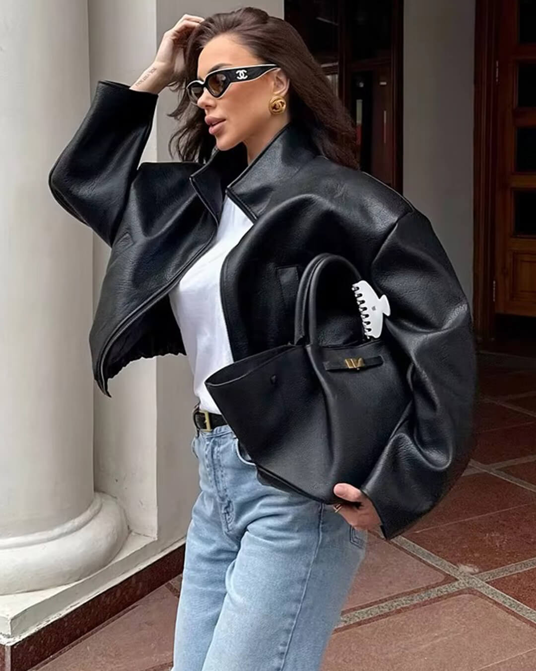 Giacca Zip in pelle con chiusura a zip