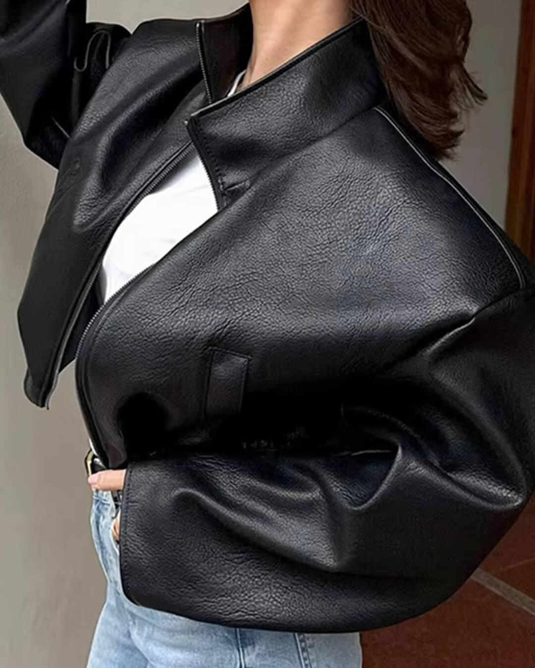 Giacca Zip in pelle con chiusura a zip