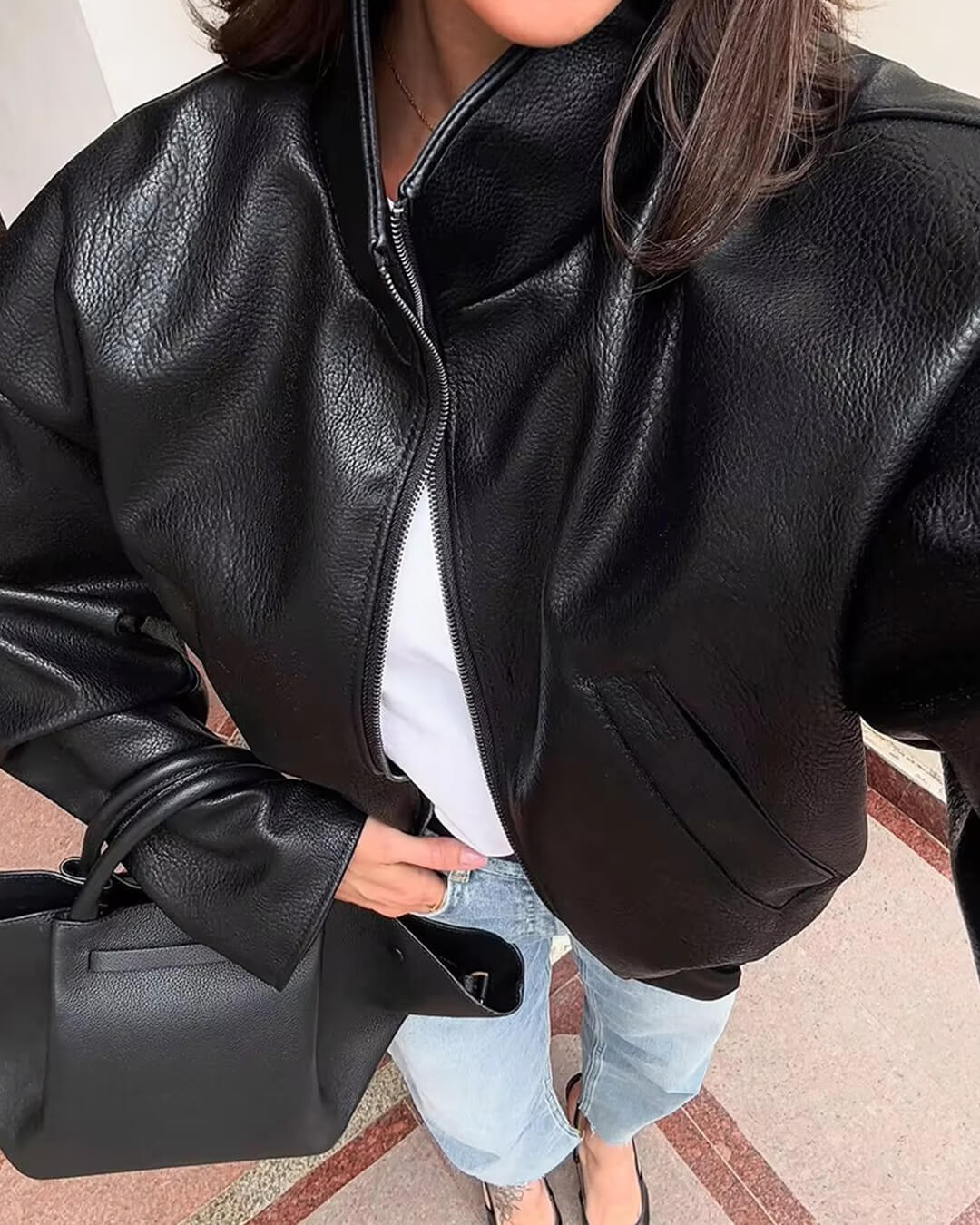 Giacca Zip in pelle con chiusura a zip