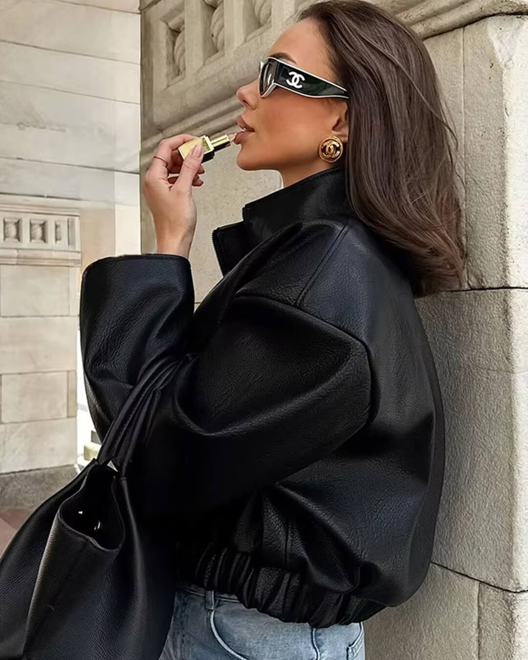 Giacca Zip in pelle con chiusura a zip
