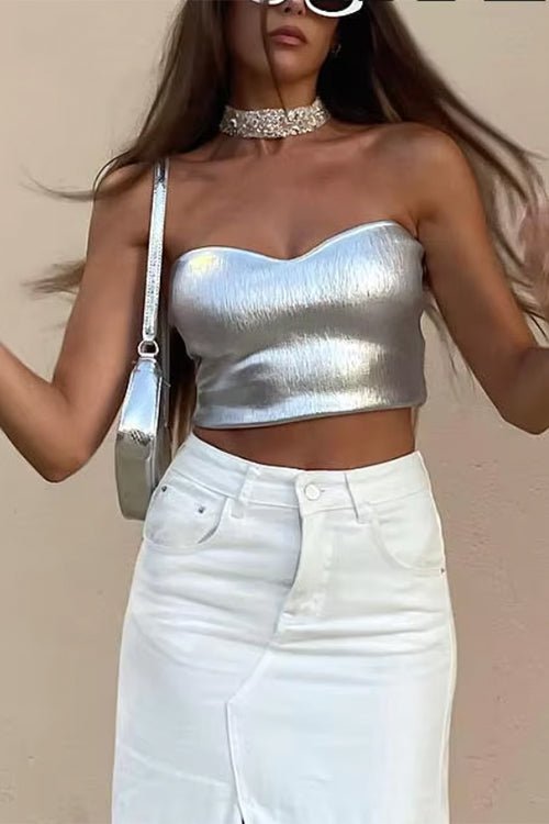Crop top a fascia metallizzato Zoe