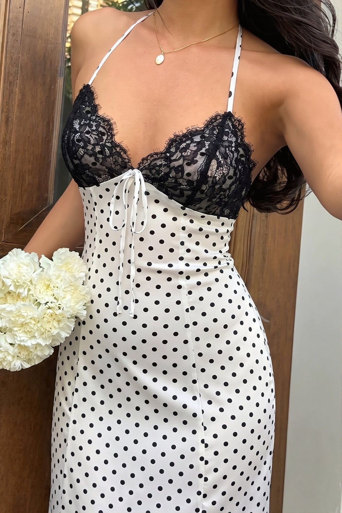 Abito lungo halter a pois Zoe