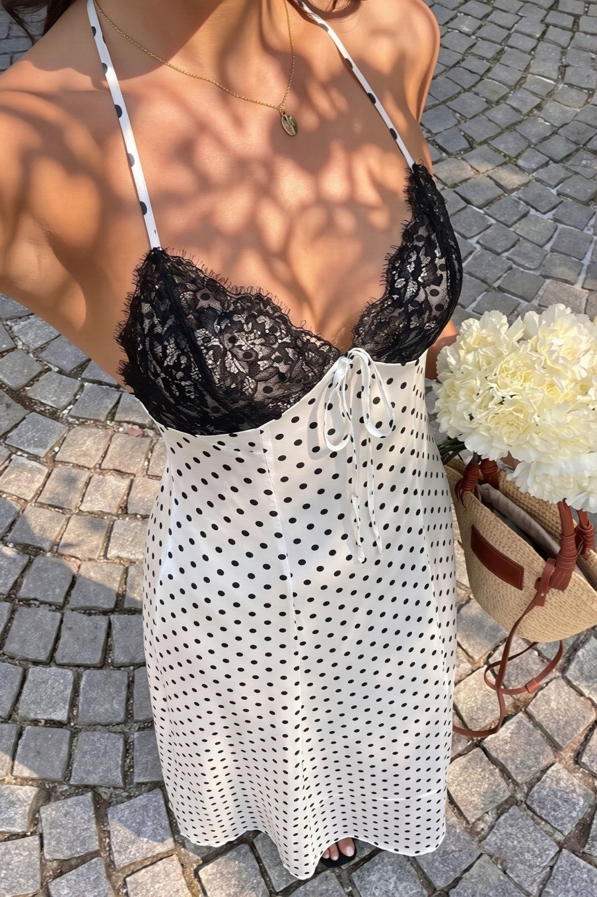 Abito lungo halter a pois Zoe