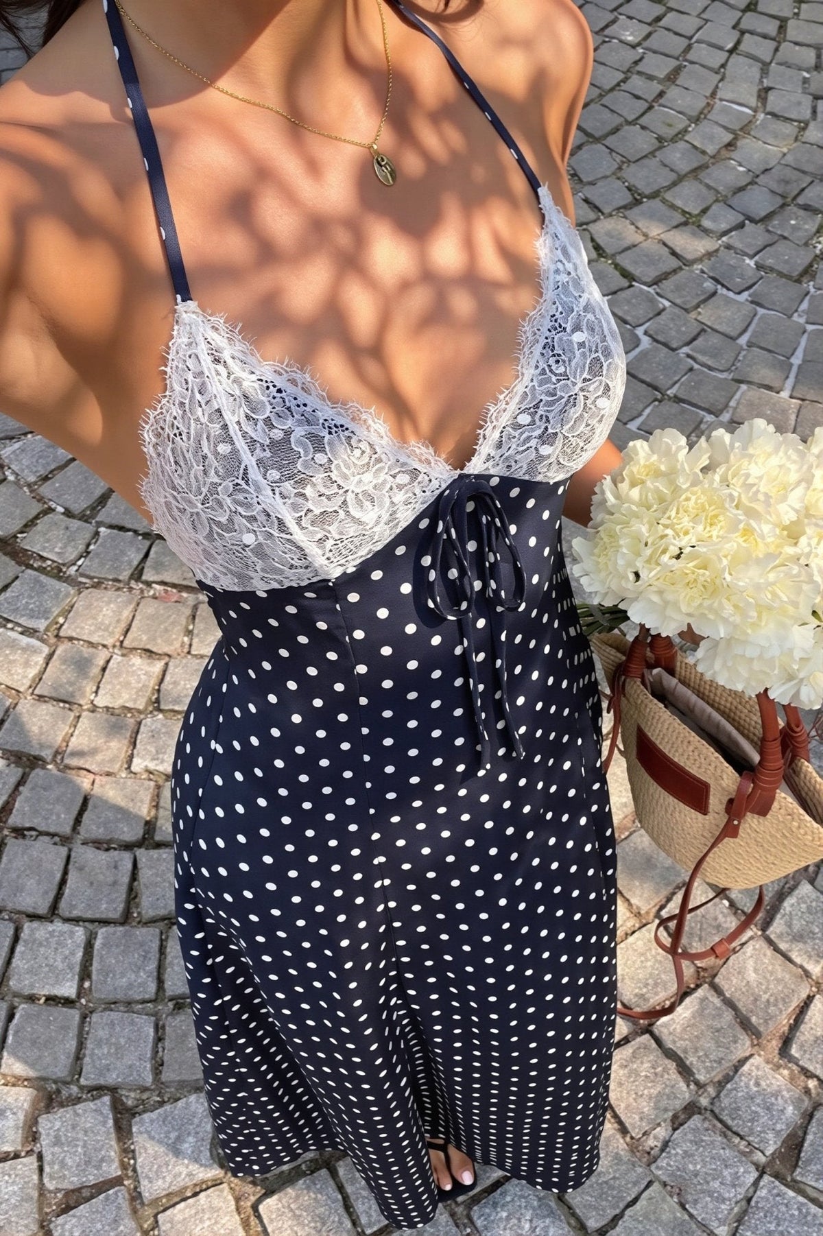 Abito lungo halter a pois Zoe